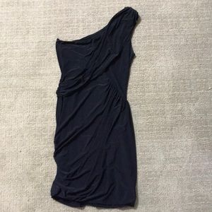 Navy one shoulder cocktail dress
